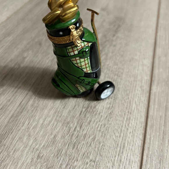 Limoges France Trinket Box Green Porcelain Golf Bag w/Clubs. No chips/cracks. - Picture 4 of 8